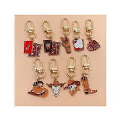 Cowboy Style Alloy Keychain Set With Skull Poker Charms For Women's Bags