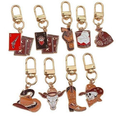 Cowboy Style Alloy Keychain Set With Skull Poker Charms For Women's Bags