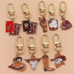 Cowboy Style Alloy Keychain Set With Skull Poker Charms For Women's Bags