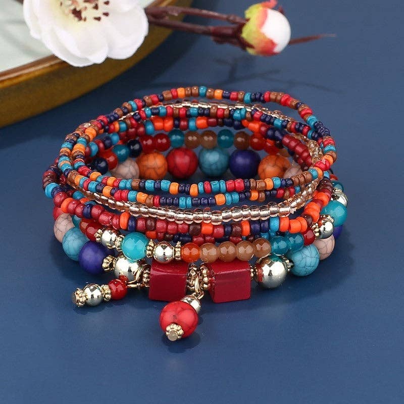 Colorful Turquoise Beaded Bracelet With Multi-Layered Design