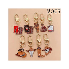 Cowboy Style Alloy Keychain Set With Skull Poker Charms For Women's Bags