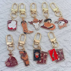 Cowboy Style Alloy Keychain Set With Skull Poker Charms For Women's Bags