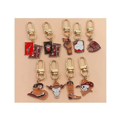 Cowboy Style Alloy Keychain Set With Skull Poker Charms For Women's Bags